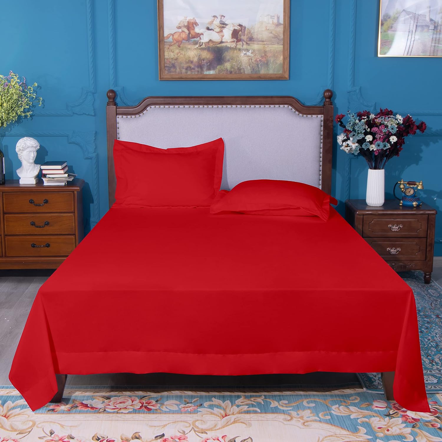 NTBAY Twin Microfiber Flat Sheet, 66 x 96, Red | Soft Brushed Microfiber Top Sheet with 4 Inch Hem, 66 x 96 Inch Flat Sheet, 1 Sheet Only