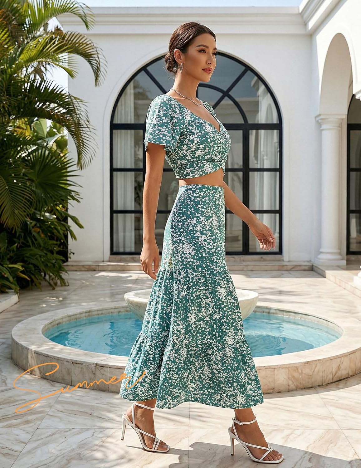 DRESSTELLS 2 Piece Skirt Set 2026, Matching Top & Long Skirt, Floral Cruise Outfit, Summer Beach Boho Dress