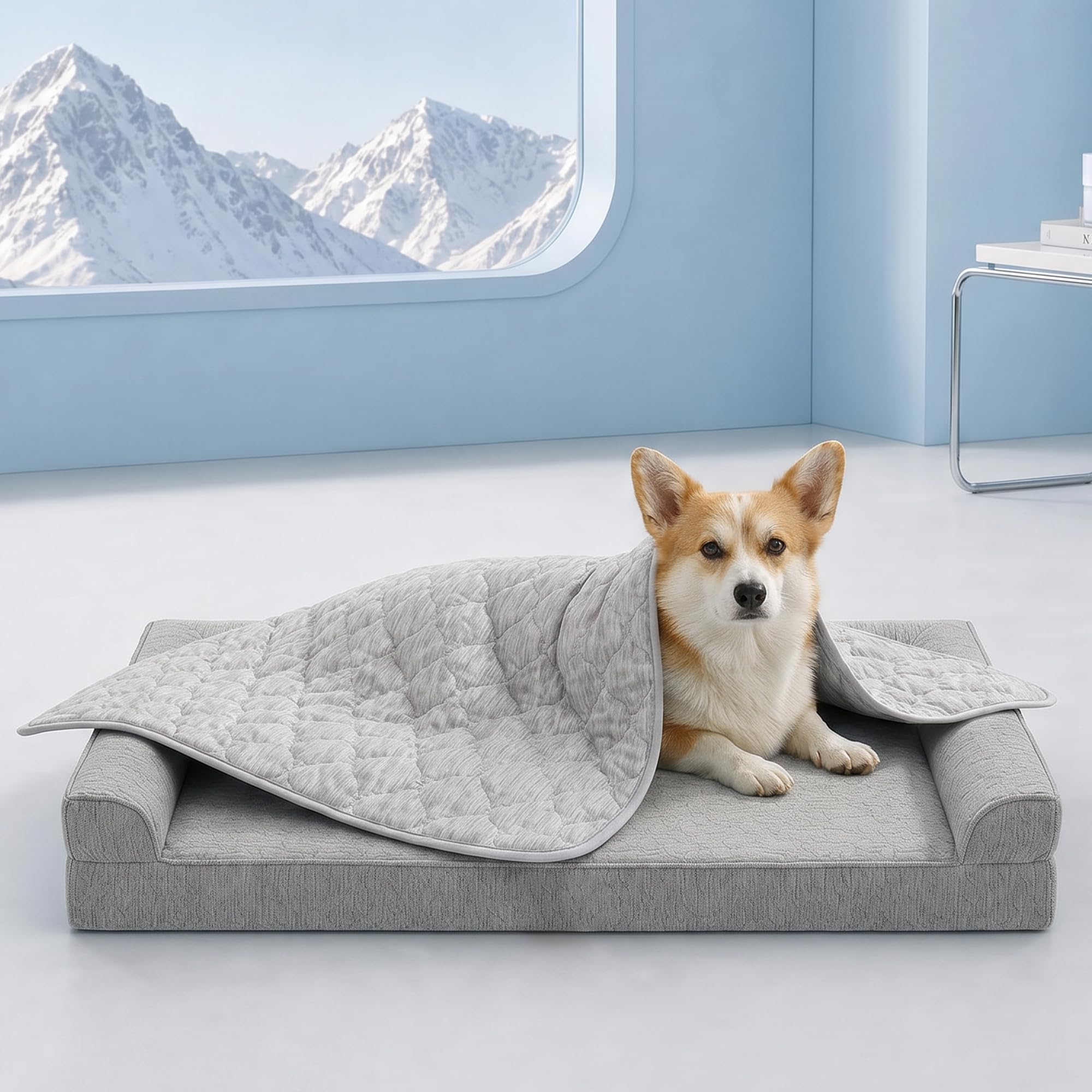 Cozy Bliss Q-Max - Manta refrescante para perros medianos, duradera y lavable para climas cálidos, manta suave para mascotas y protector de sofá para perros y gatos, 76 x 101 cm, gris plateado