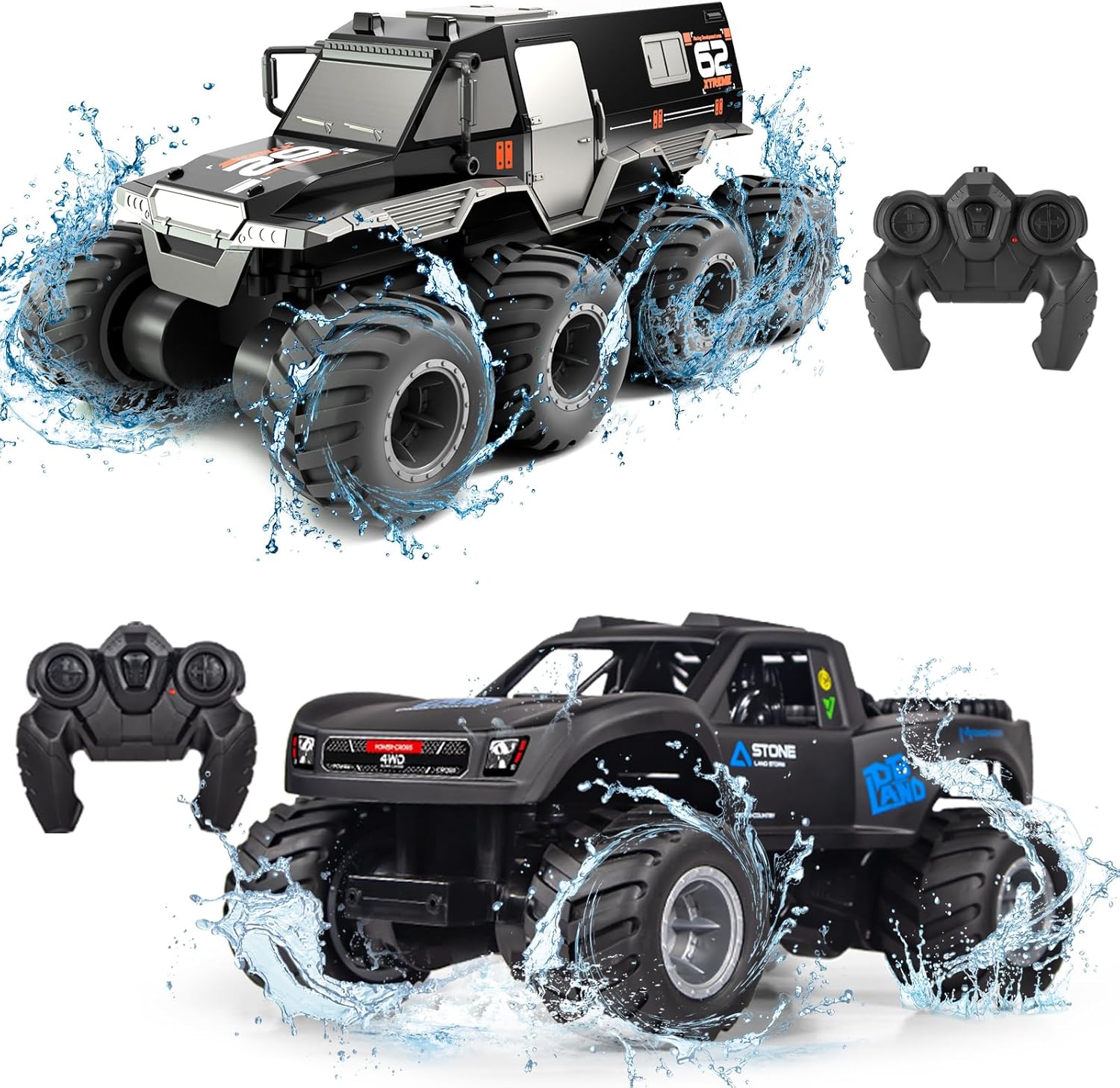 KB KAIBO Amphibious RC Truck， 2.4G Off Road Waterproof Large Remote Control Car for Boys, All Terrain RC Car Toys for 7 8 9 10 11 12 Year Old Boys/Girls 4+, Gift Birthday Christmas