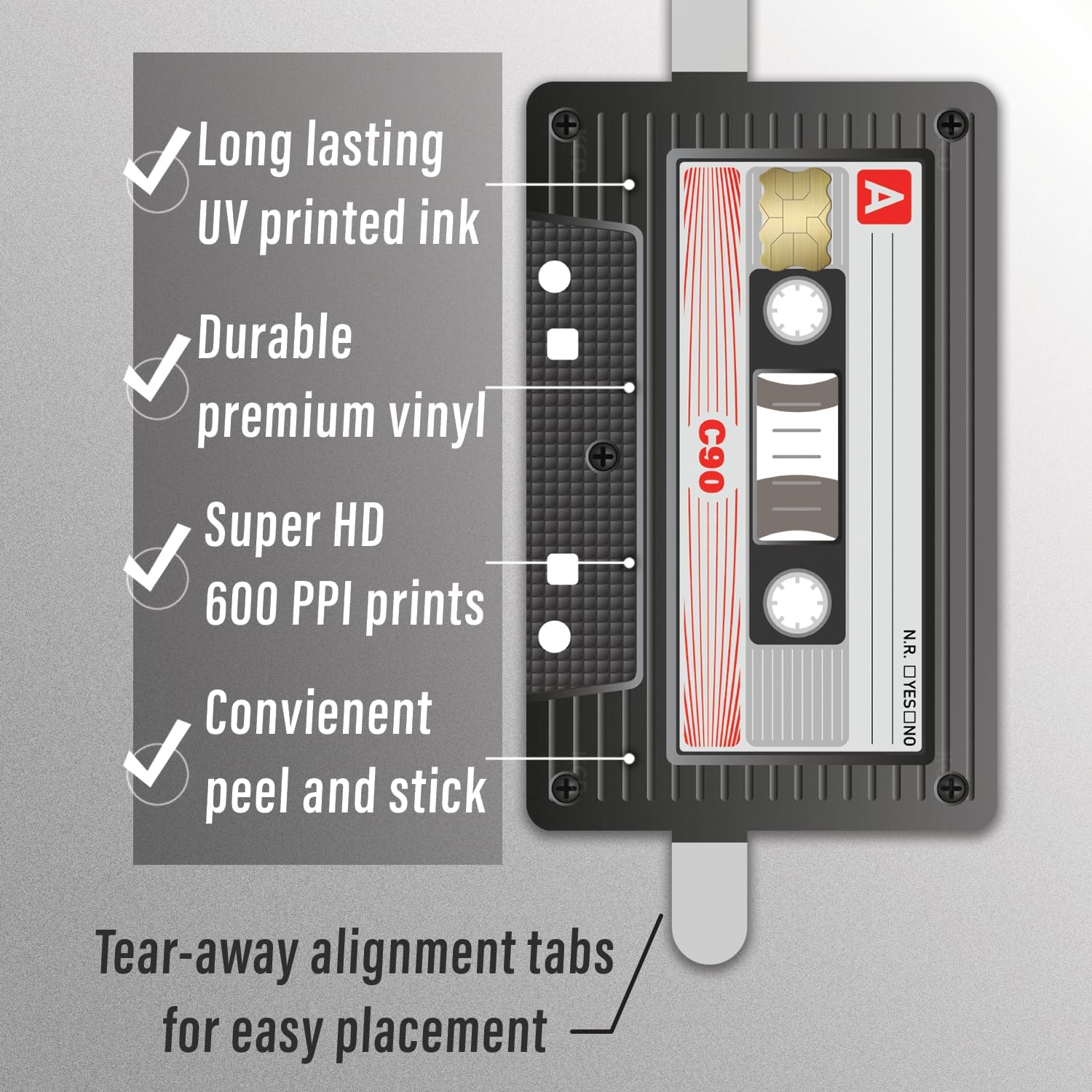 KCD Cassette Tape Credit Card Skin Sticker Cover Decal Wrap 3-Pack – Durable Vinyl Stickers for Cards - CCS025 (Black Cassette Tape) image 3