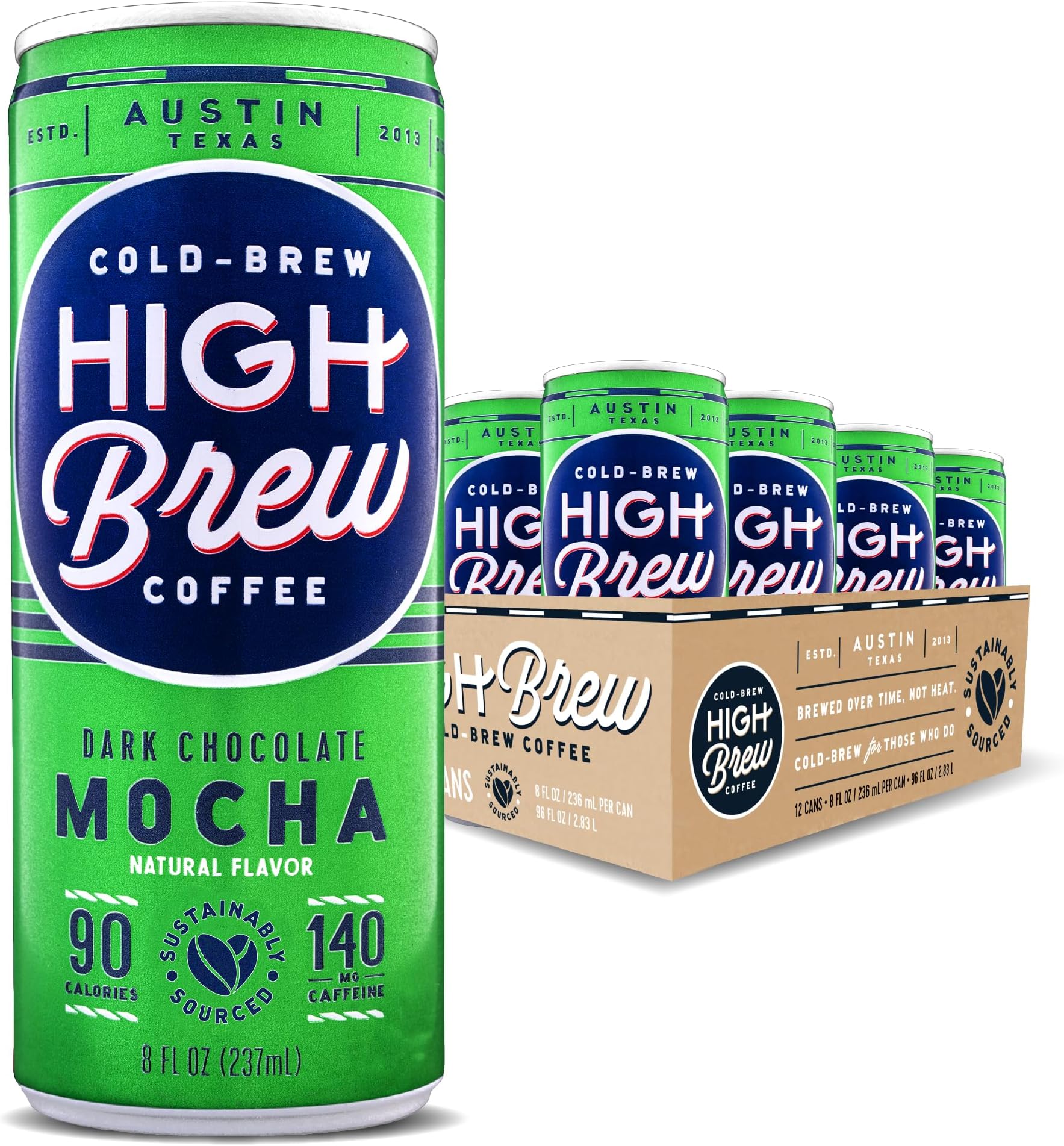 HIGH Brew Coffee Cold Brew Coffee + Protein, Dark Chocolate Mocha, 8 Oz Can, 12/pack