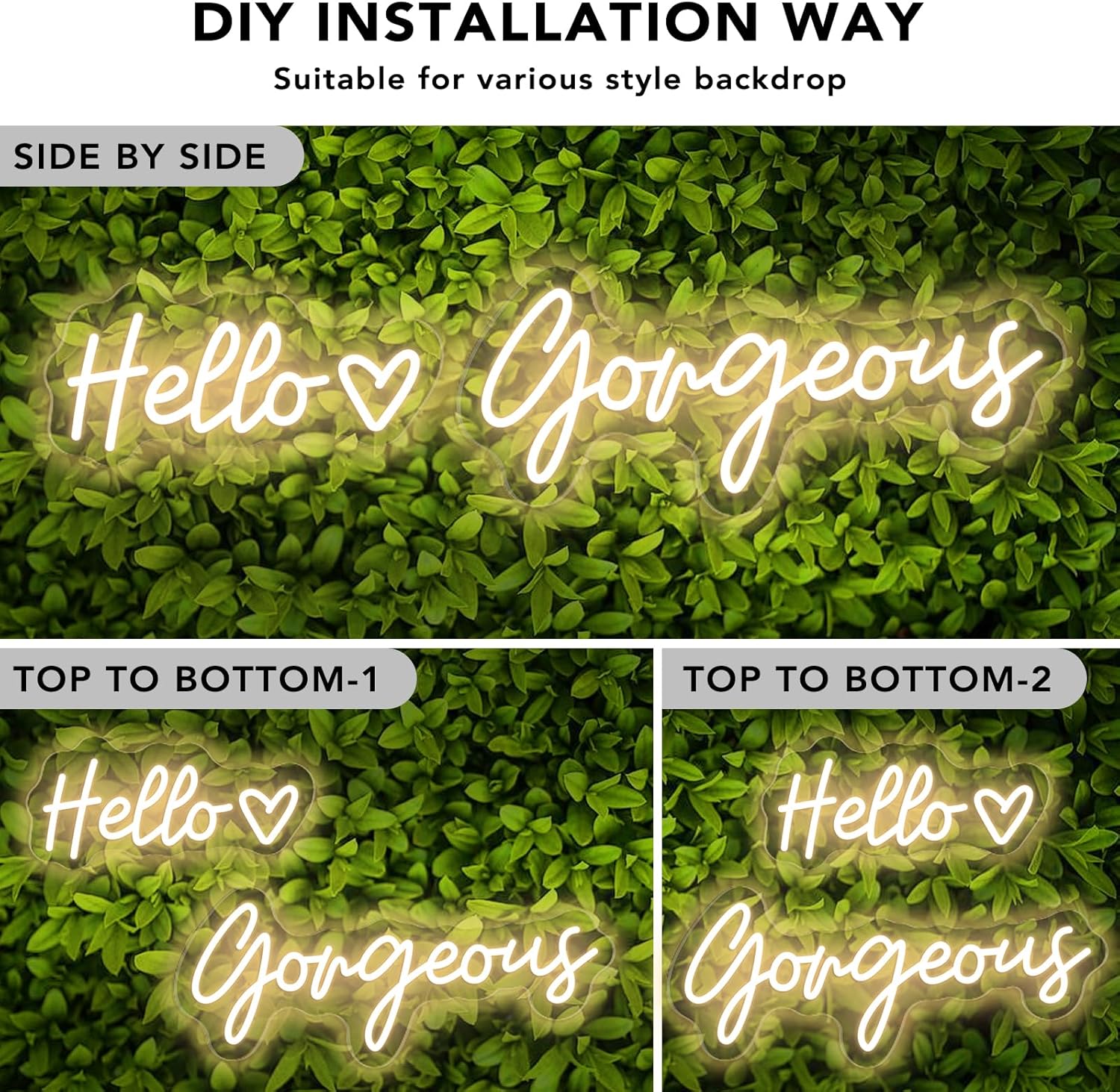 26 Inch Hello Gorgeous Neon Sign Warm White for Valentine's Day Decorations | Gifts, Large Hello Gorgeous LED Sign Light Up Signs for Wall Decor | Makeup Vanity | Girls Bedroom Bachelor Party Backdrop with Dimmable USB Powered - Image 5