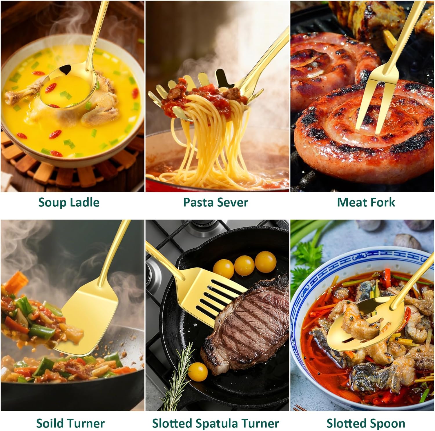 Lazycorner Kitchen Utensils Set, 11pcs Stainless Steel Cooking Utensils Set with Holder, Metal Kitchen Set for Cooking with Turners, Potato Masher, Spatula, Spoons, Pasta, Tongs