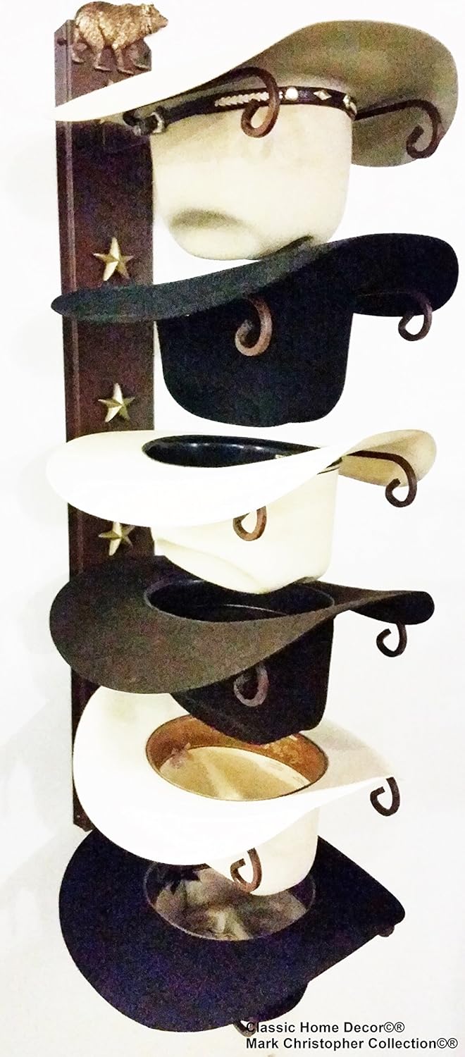 American Made Cowboy Hat Holder Star with Bear 886 6 Tier Hat Rack