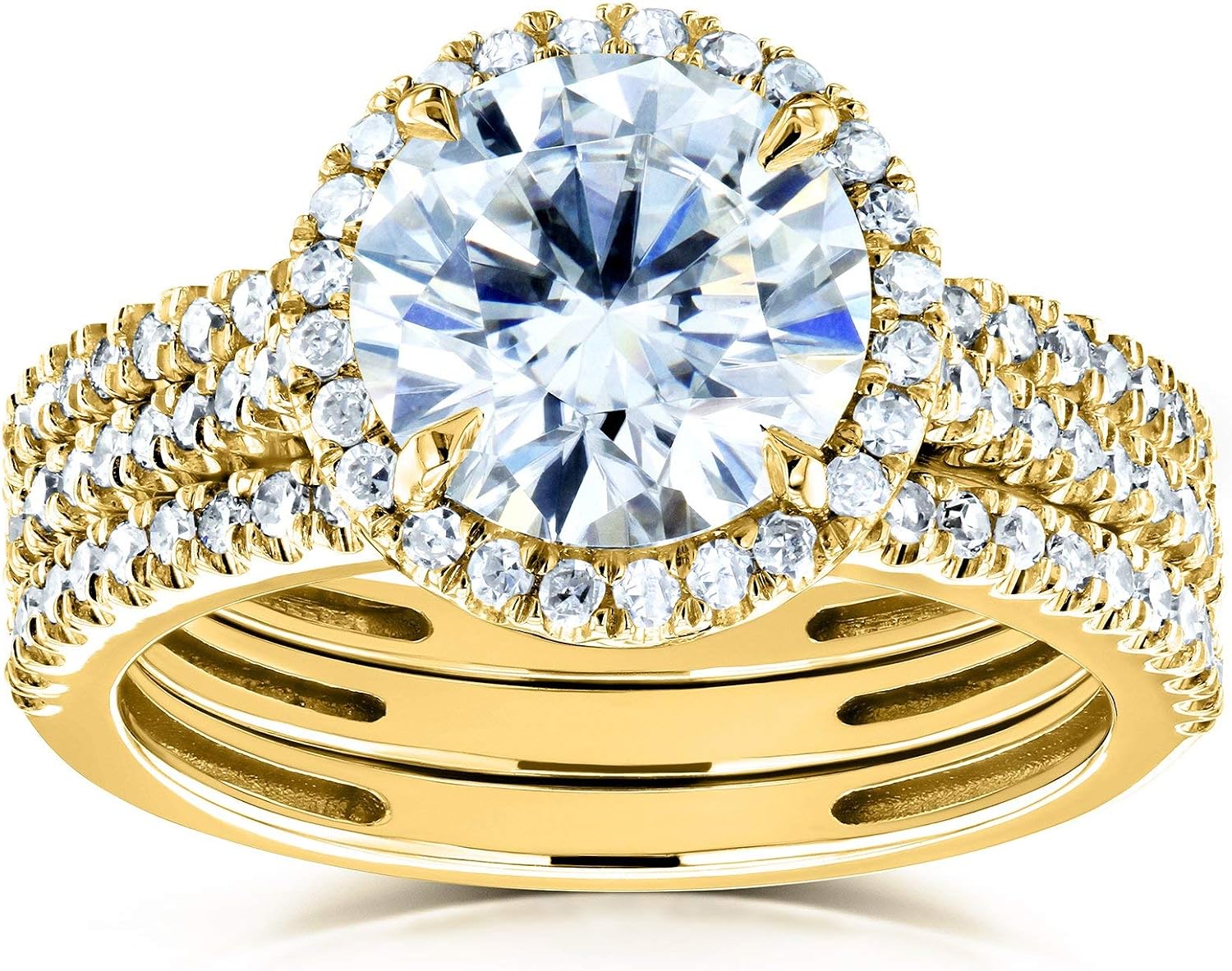 Kobelli Round Brilliant Moissanite Halo 3-Piece Bridal Rings Set 2 1/2 CTW 14k Yellow Gold