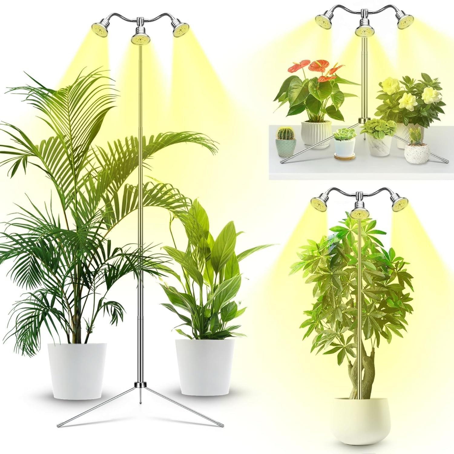 Full Spectrum Grow Lights for Indoor Plants 15-62 Inches Height Adjustable Aluminum Alloy Plant Growing Lamps with Detachable