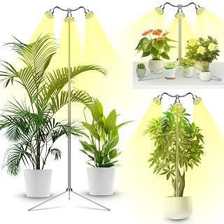 Full Spectrum Grow Lights for Indoor Plants 15-62 Inches Height Adjustable Aluminum Alloy Plant Growing Lamps with Detachable Tripod Stand, Auto On/Off Timer (Full Spectrum, Three Heads) - Amazon product rated Grade A