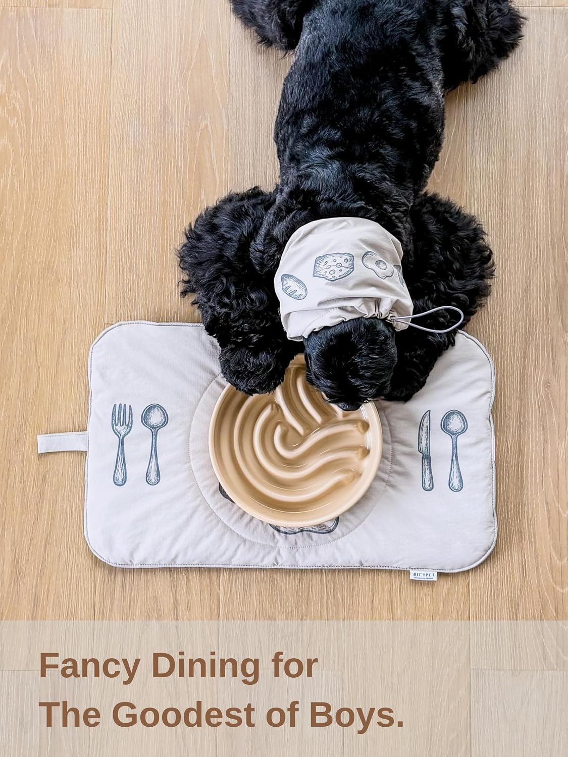 Quilted Pet Feeding Mat for Dogs and Cats, Soft Padded Placemat with Water-Resistant Fabric & Anti-Slip Silicone Backing, Machine Washable with Hanging Loop, 11.8x19.7 – Milk Tea Grey