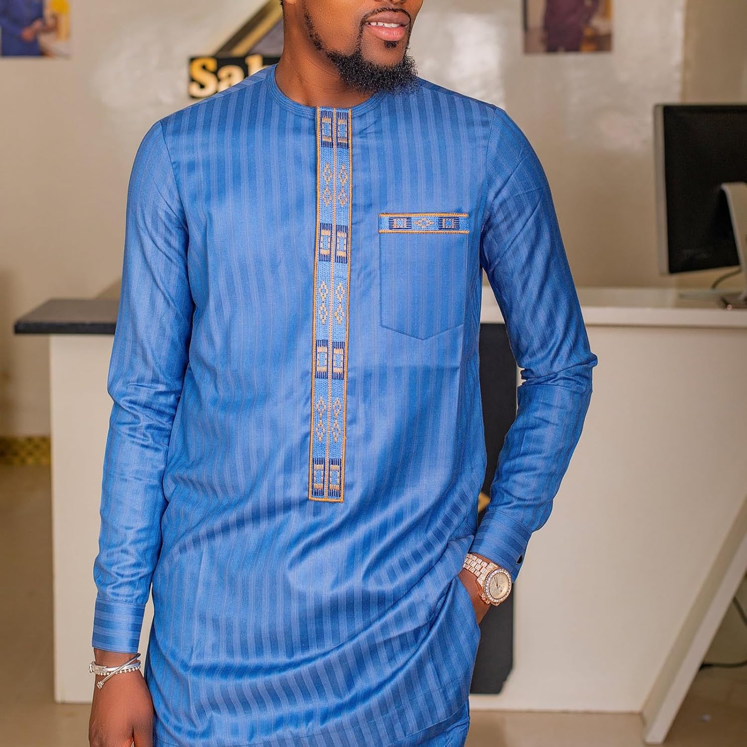 Mens Clothes Long Sleeve Suit African Dashiki Outfits Top and Trousers 2 Pieces Set Shirt Pants Slim Fit Tracksuit