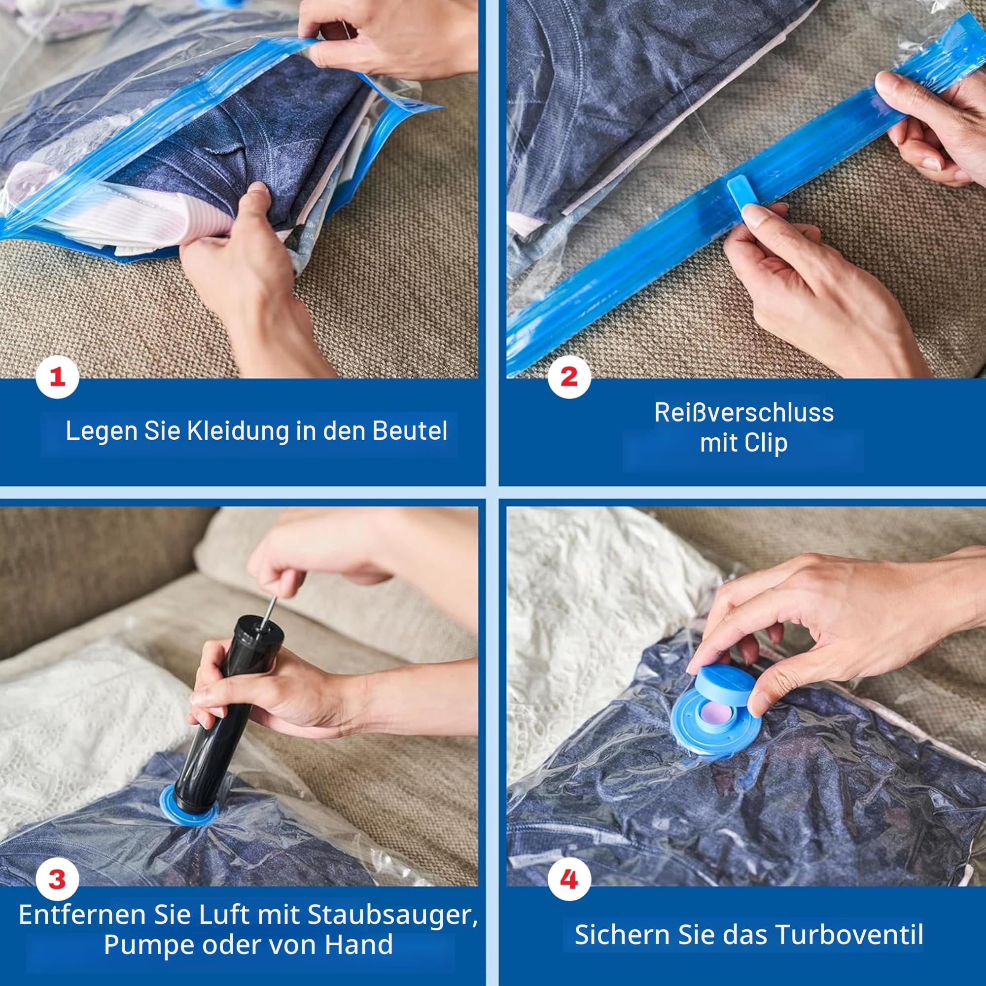 Spacesaver Hochwertige Vakuumbeutel für Kleidung, 80% mehr Stauraum Vakuum Aufbewahrungsbeutel mit Reise Pumpe Doppelreißverschluss und Dreifachdichtung, maximale Platzersparnis Jumbo-Größe 6 Pack