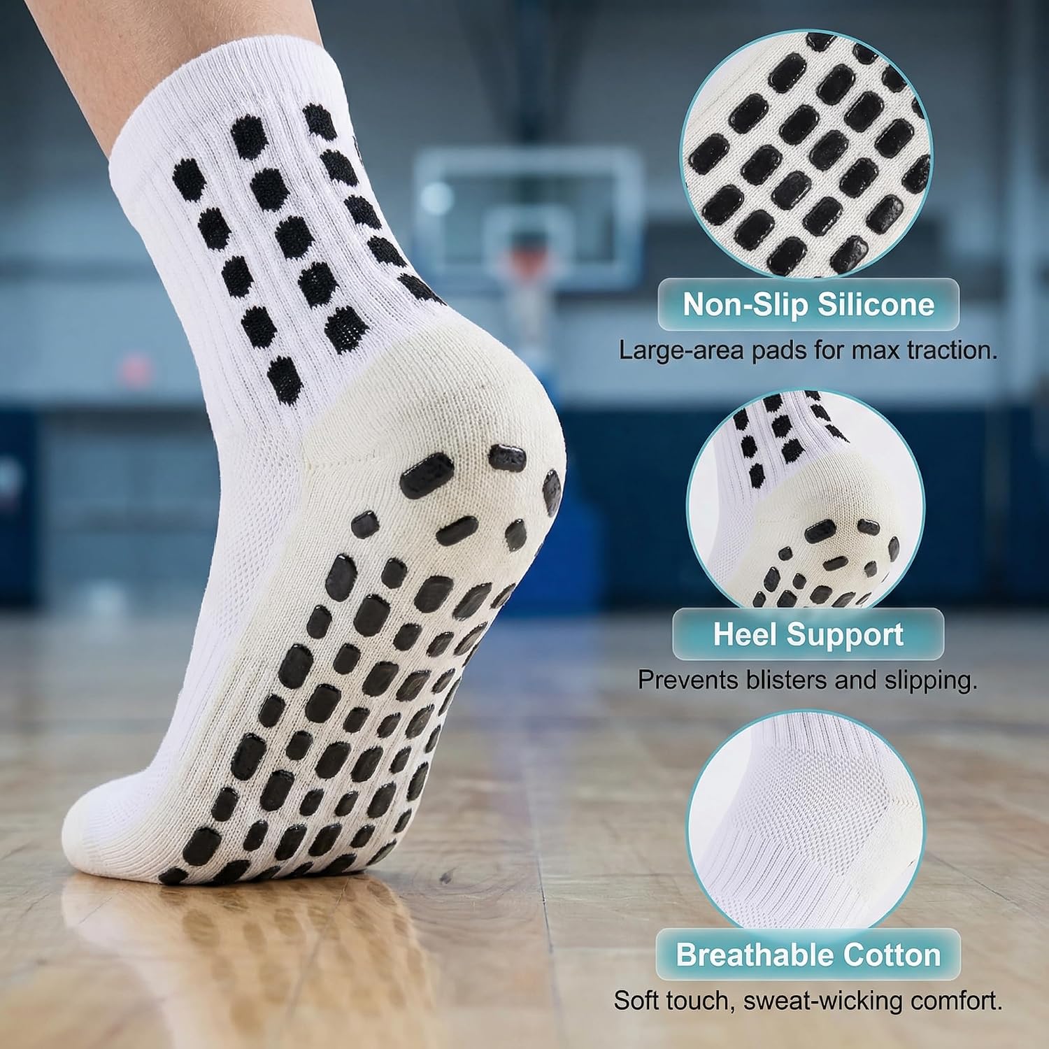 3 Set Kids Grip Soccer Socks and Shin Guard Sleeves for Youth Boys Girls Age 7-14 Non-Slip Football Basketball Training