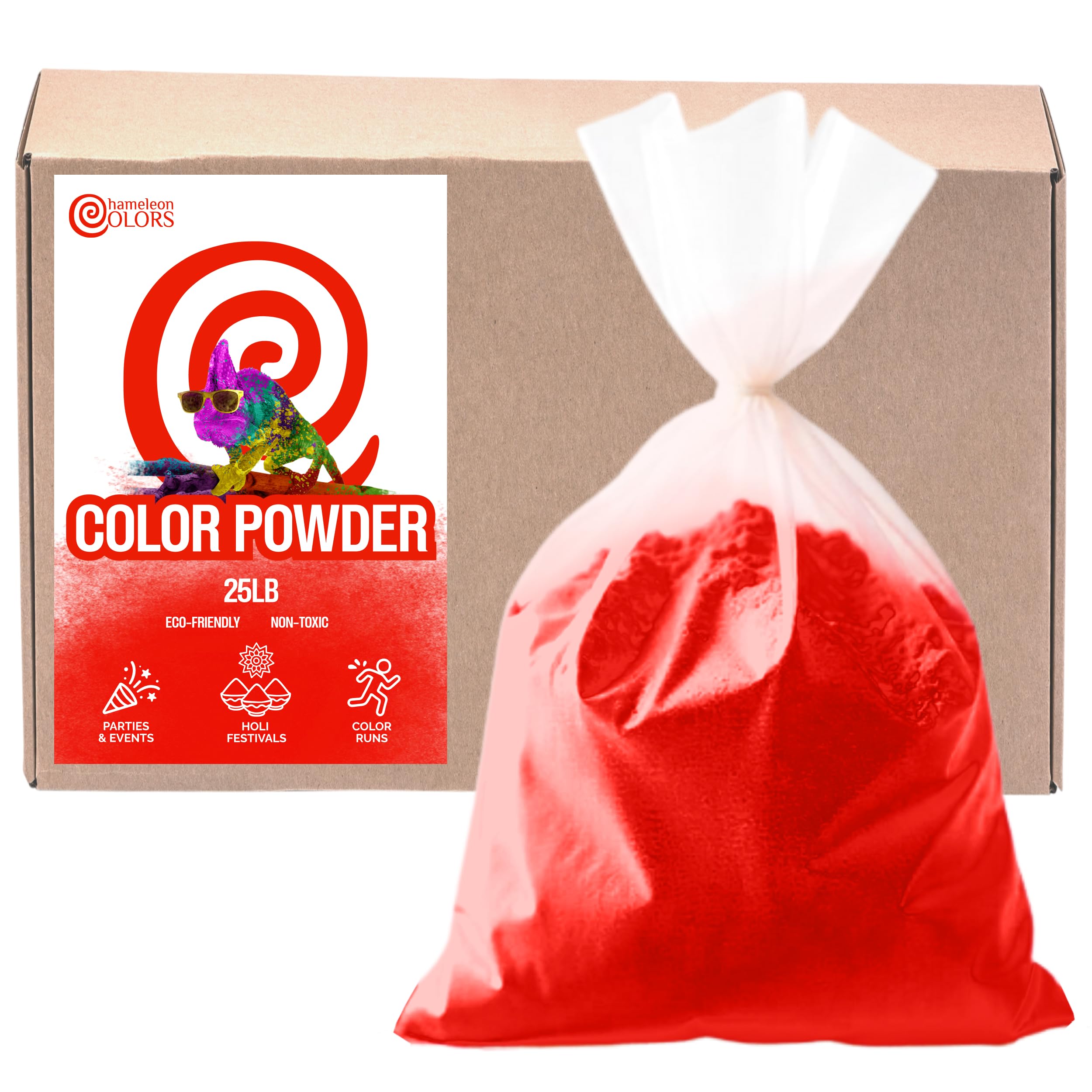 Chameleon Colors 25 lb. Color Powder - 1 Pack - Vibrant Red Color - for 15-20 People - Non-Toxic & Gluten-Free - Great for Holi, Color Wars, Fun Run,