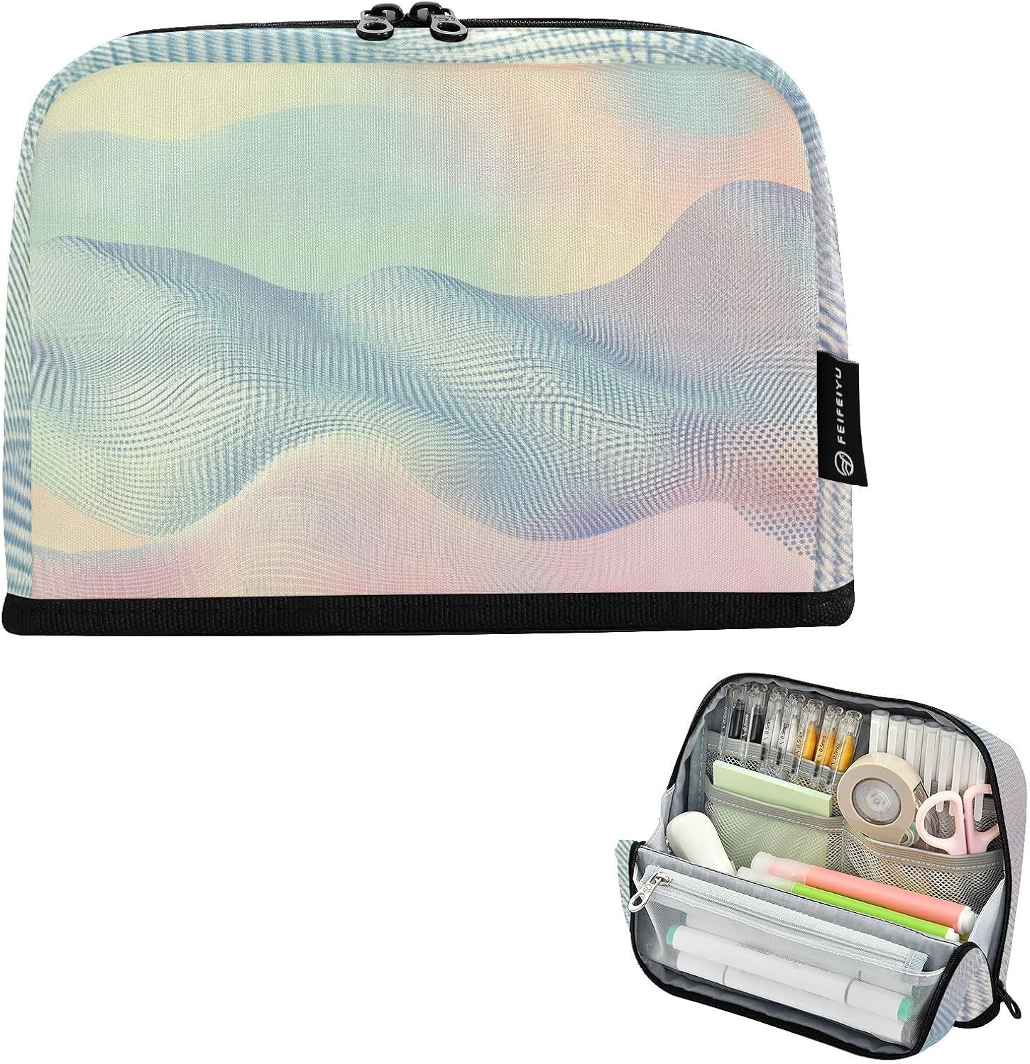 Shy Cat with White Eyes Pencil Case for Kids, Girls – Large Capacity Pencil Bag with Zipper Compartments, Foldable Standing Pouch for School Supplies