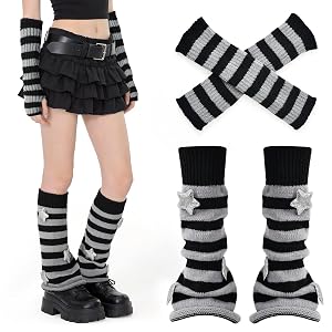 Jeasona Leg Arm Warmers for Women Girls Goth Emo Style Ribbed Knit Socks for Daily Wear Party Cosplay