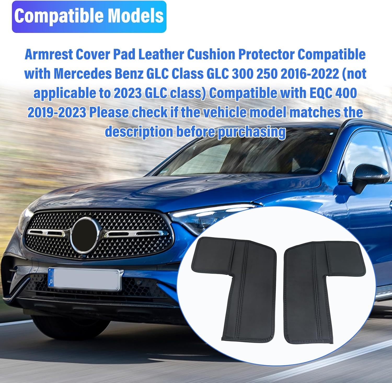 Center Console Cover Leather Armrest Cover Compatible with Mercedes Benz C Class C200 C250 C300 2015-2021 GLC 300 2016-2022 EQC 400 2019-2024 with Storage Bag Console Armrest Cover Black