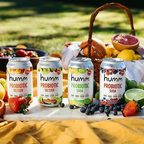 Miniatura 44 de Humm Paquete variado de refrescos probióticos espumosos, crema de limón y bayas, cero azúcar, cero calorías, 2 mil millones de probióticos, vitamina