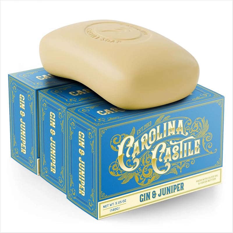 Sabonete em barra Castile Carolina Castile Soap com óleo de oliva e manteiga de cacau, fragrância Gin & Juniper, 5 oz cada