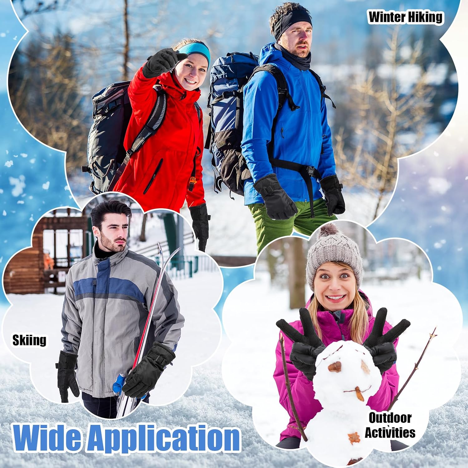Chicingyou Winter Glove Bulk Mens Black Winter Ski Fleece Windproof Plush Glove with Wristbands for Cold Weather Activities