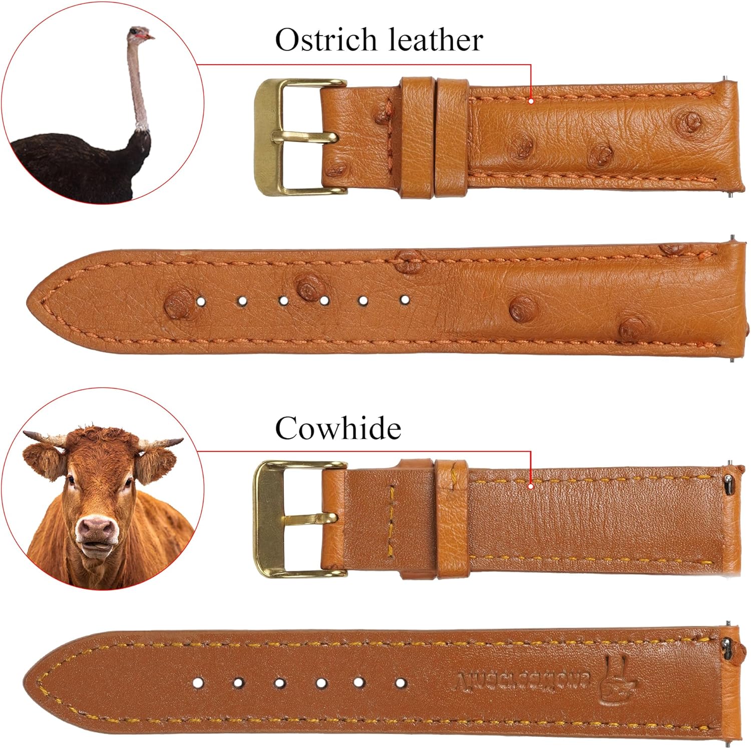 vinacreations Quick Release Ostrich Leather Watch Bands Men Handmade Replacement Wrist Watch Straps Vintage Extra Soft Exotic Leather Strap 18mm 19mm 20mm 21mm 22mm