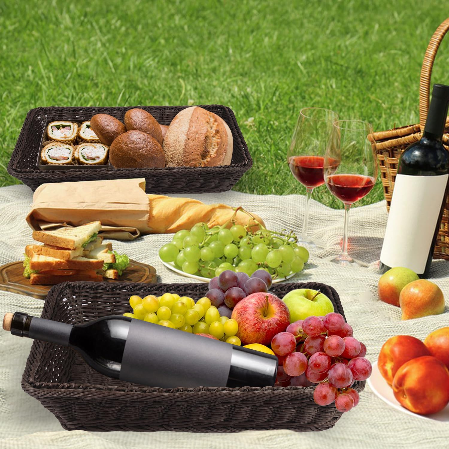 Cesta de pan, cesta tejida para servir, cesta de servir alimentos de mesa para restaurante, panadería, fiesta familiar, servicio de hotel, frutas, verduras y aperitivos