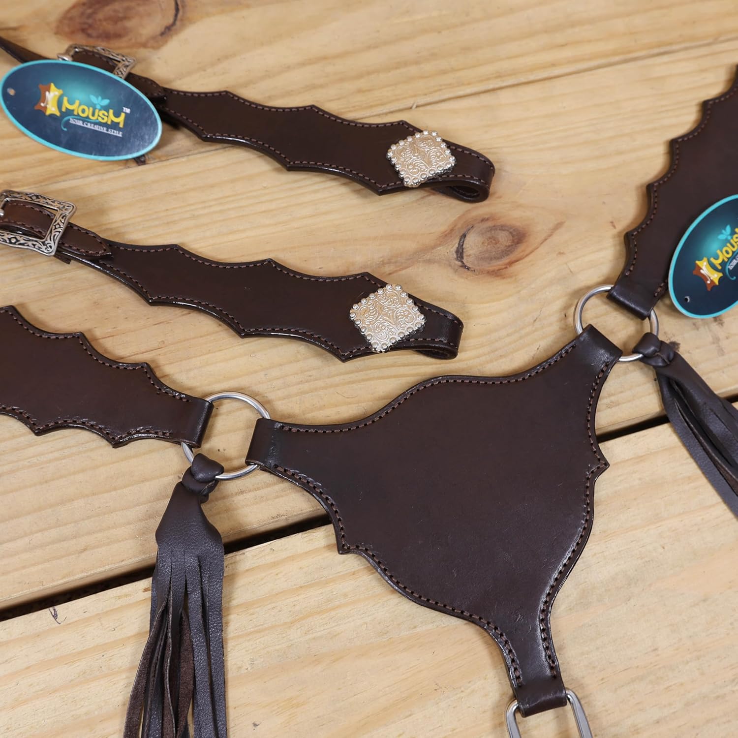 Western Leather Headstall and Breast Collar Tack Set, Smooth Brown Leather with Gladiator Style Breast Collar, Customizable Design, Handmade Full Horse Size