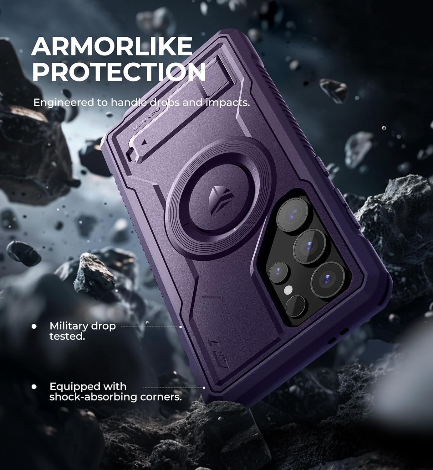 Dexnor Magnetic Case for Samsung Galaxy S24 Ultra Case, Compatible with Magsafe, 2 Front Frames & Built-in Screen Protector, Bumper Rugged Shockproof Full-Body Protective Cover with Kickstand,Purple