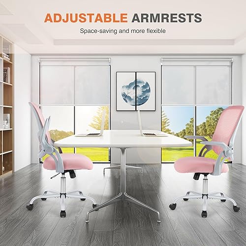 Miniatura 5 de Sweetcrispy Silla de escritorio para computadora de oficina en casa, ergonómica, de malla con respaldo medio, giratoria, con ruedas, cómodo soporte