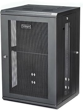 StarTech 18U Wall-Mount Cabinet, 19in, 4-Post, 16in Deep (RK1820WALHM) | Hinged enclosed locking server rack kit for IT data equipment, Adjustable depth 2.4-16in, SPCC steel, Assembled