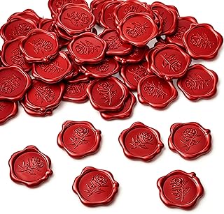 50 Pcs Red Wax Seal Stickers, Envelope Sticker Seals Adhesive Backed Wax Seals Elegant Floral Design Rose Stickers for Envelopes Wedding Invitation Christmas Cards Gift Wrapping