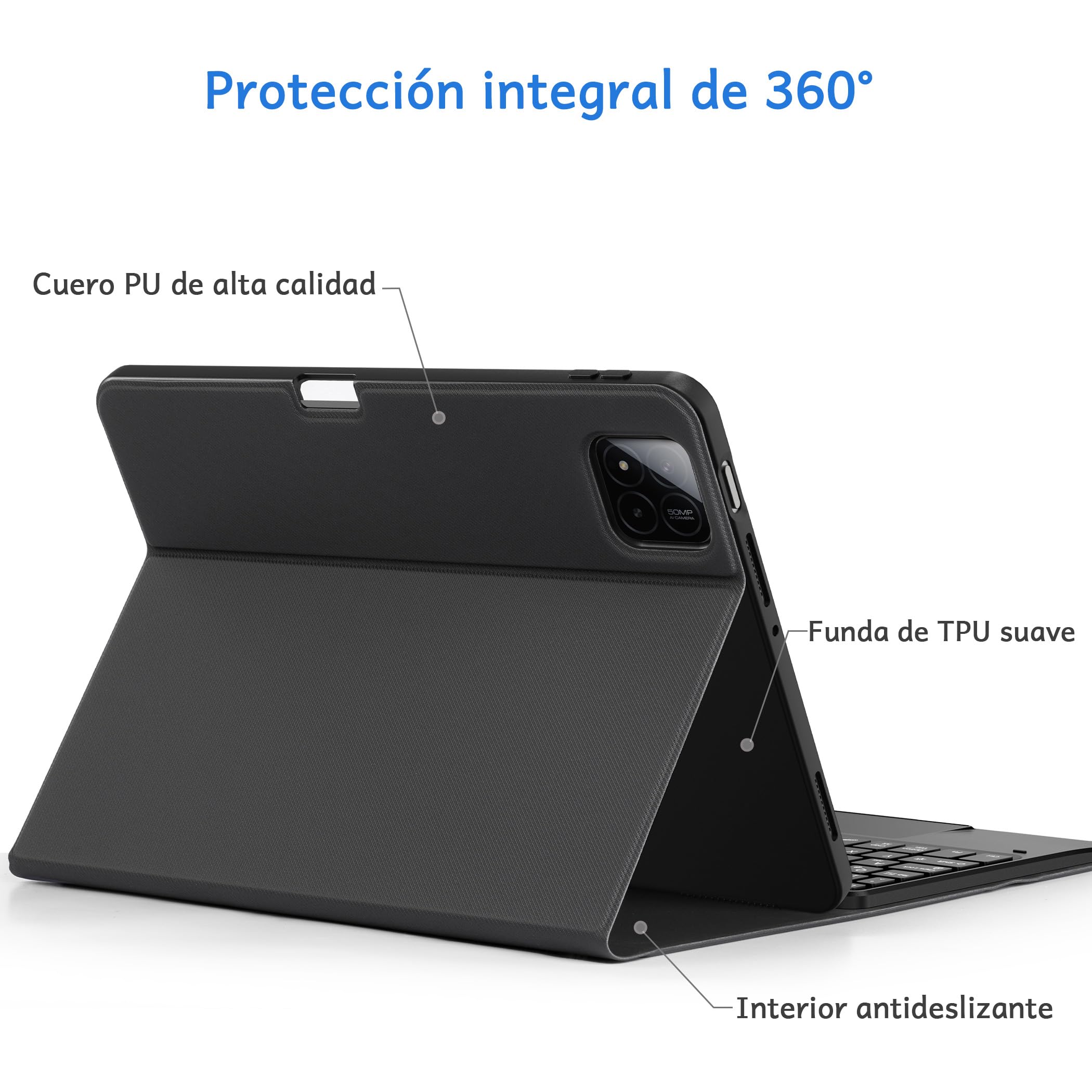 CACOE Funda Teclado Compatible con Xiaomi Mi Pad 7/ Mi Pad 7 Pro (11.2 Pulgadas, 2025) con Touchpad, [Español] Iluminación de 7 Colores Teclado Inalámbrico Desmontable, Negro