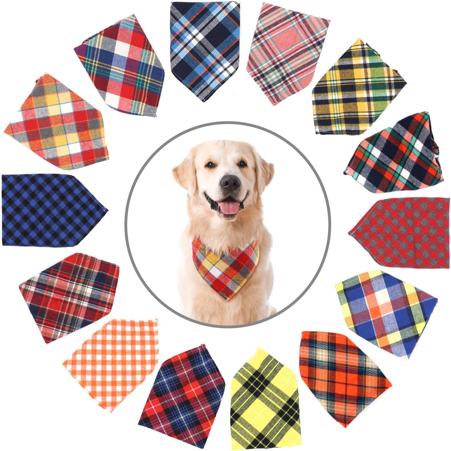 SLSON 14 Pack Dog Bandanas, Plaid Dog Scarf Washable Triangle Pet Bibs Kerchief for Puppy Small and Medium Dog Cat Pets