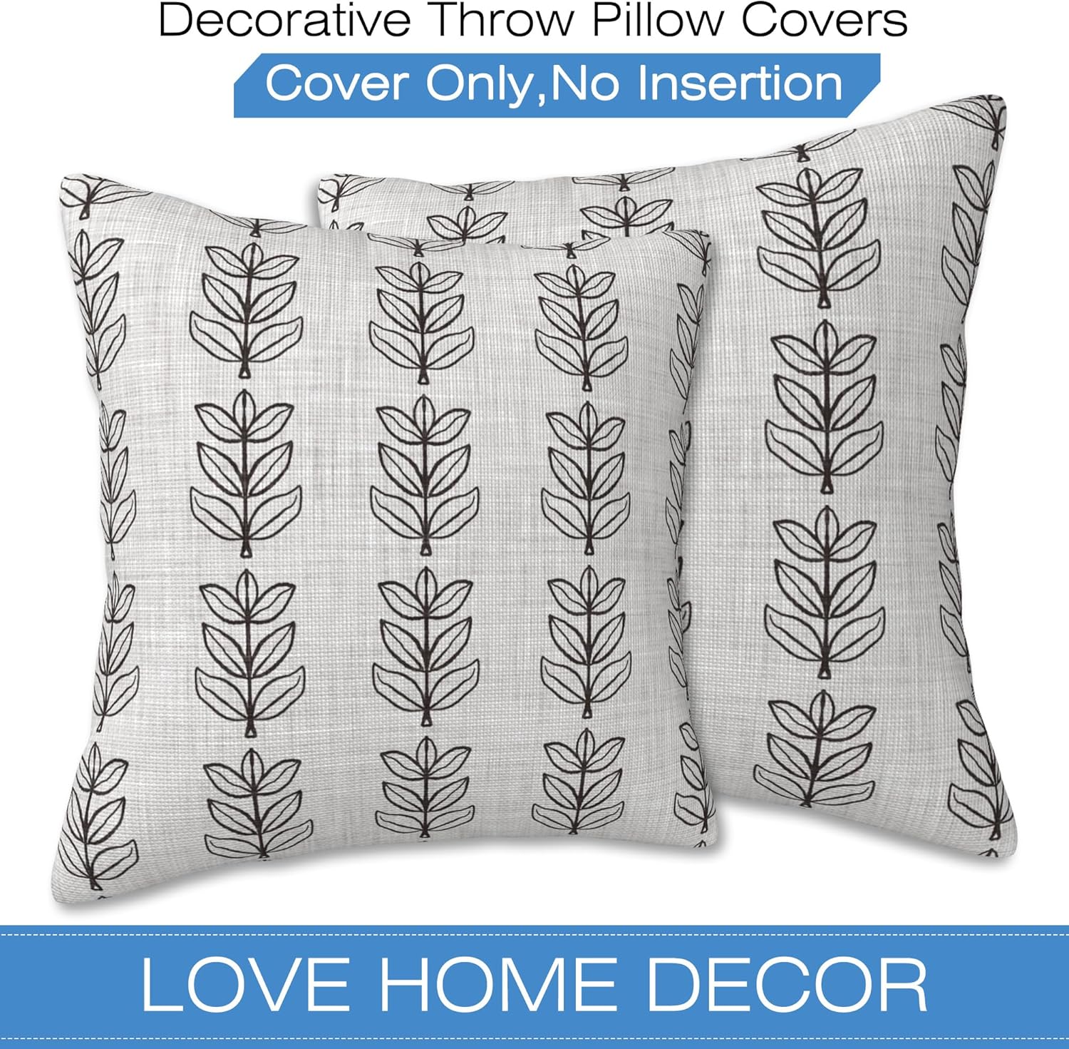 Throw Pillow Covers French Grey Botanical Pillow Covers 18x18 Inch Set of 2 Throw Pillows Decorative Pillow Cases Cushion Covers for Bedroom Livingroom Sofa Farm House - Image 3