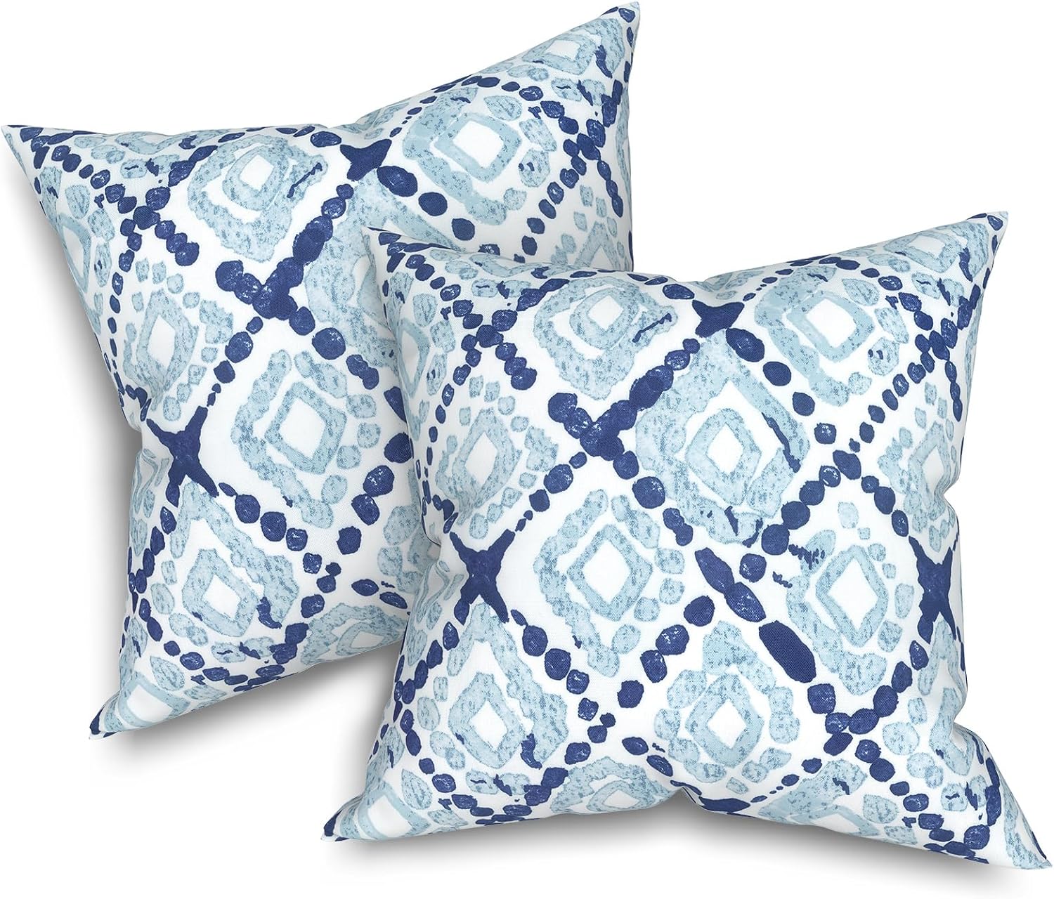 Outdoor Throw Pillows 16x16 Inch, Water Repellent Patio Pillows with Inners Set of 2, Outdoor Pillows for Patio Furniture Home Garden, Boho Geometry Blue