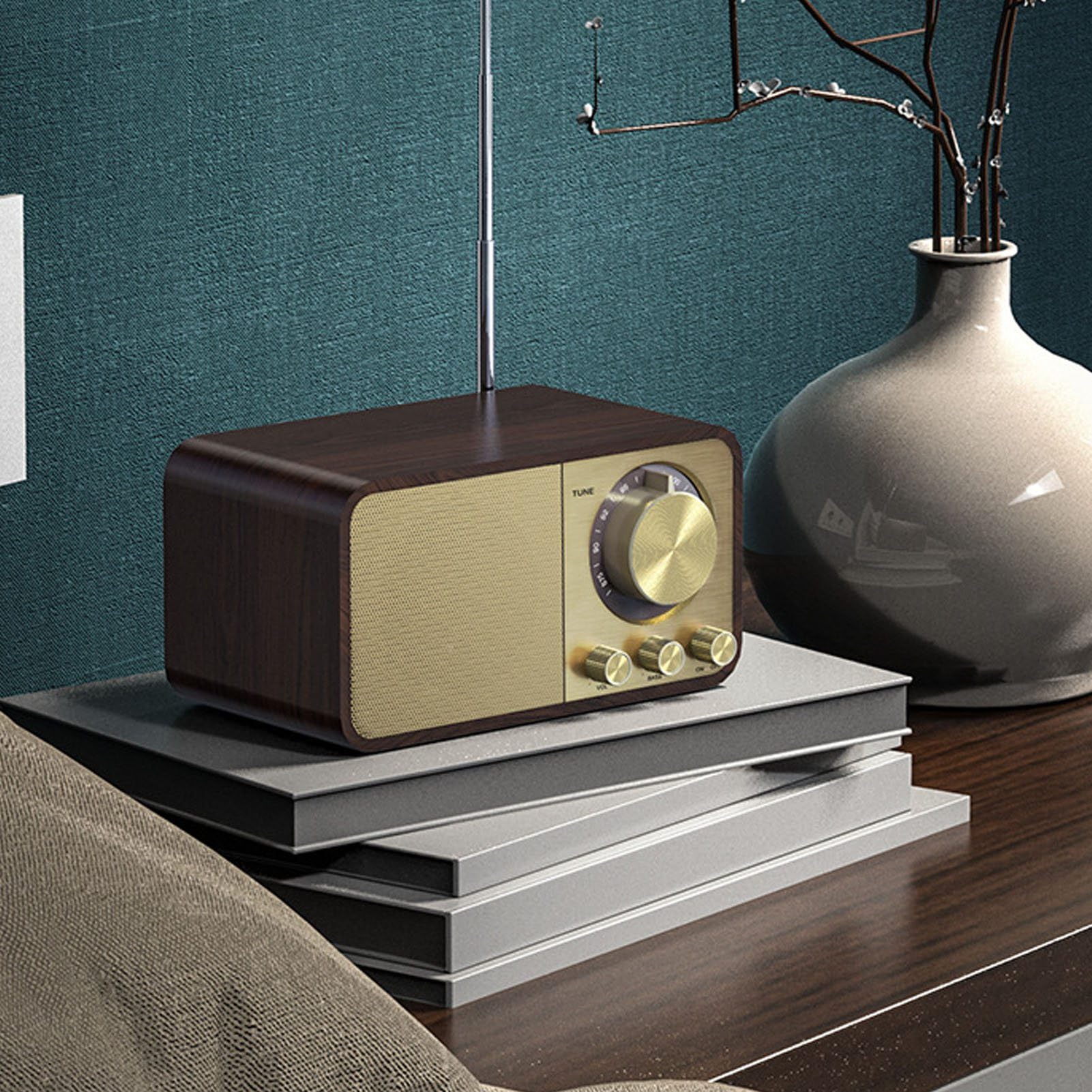 CCYLEZ Radio con Altavoz Bluetooth y Batería de Larga Duración, Compatible con Tarjeta de Memoria Pequeña, Reproductor de Música para Viajes en Casa (patrón de la Vendimia)