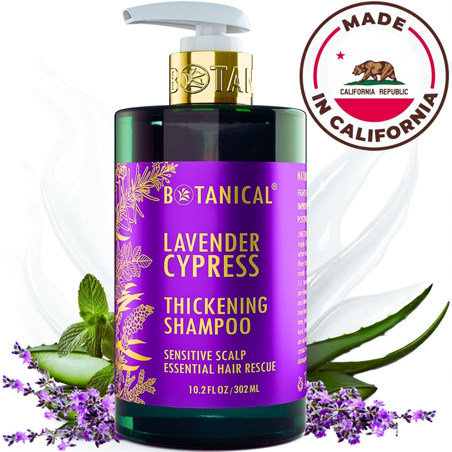 Botanical Hair Growth Lavender Shampoo with Saw Palmetto for Hair Loss and Hair Thinning Prevention Scalp Stimulating Natural Thickening Shampoo Regrowth Products For Women & Men 10.2 Fl Oz