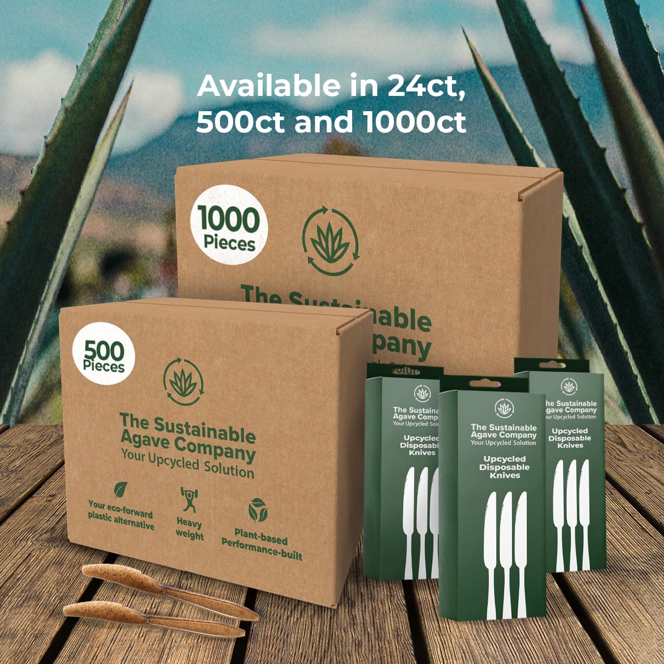 THE SUSTAINABLE AGAVE COMPANY Knives, 24 Pack of Plastic Knives Made With Agave Fiber