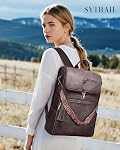 Sac à dos en cuir SYTRAH pour ordinateur portable pour femmes, sac à dos de voyage pour ordinateur de 16,5 po avec pompon