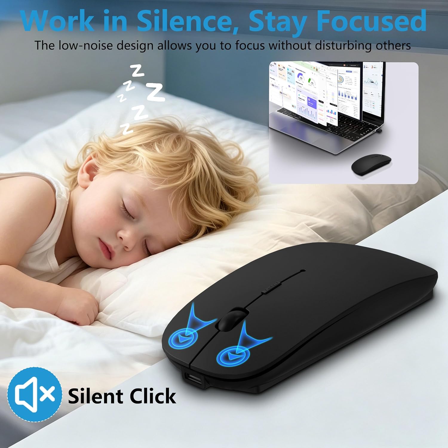Rechargeable Bluetooth Wireless Mouse with Jiggler, Silent Slim Mouse for MacBook, iPad, Laptop & PC, USB-C/USB-A Dual Receiver, BT5.2 & 2.4G Portable Optical Mouse with Adjustable DPI - Black 4 81mL7SP5isL. AC SL1500