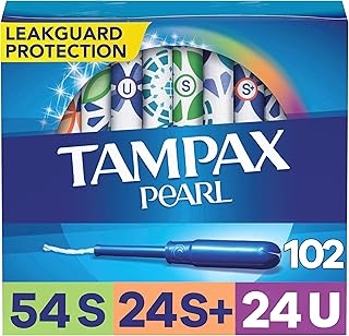 Tampax Pearl Tampons Multi Pack, Super/Super Plus/Ultra Absorbency with BPA-Free Plastic Applicator and LeakGuard Braid, Unscented, 34 Count x 3 Packs (102 count total)
