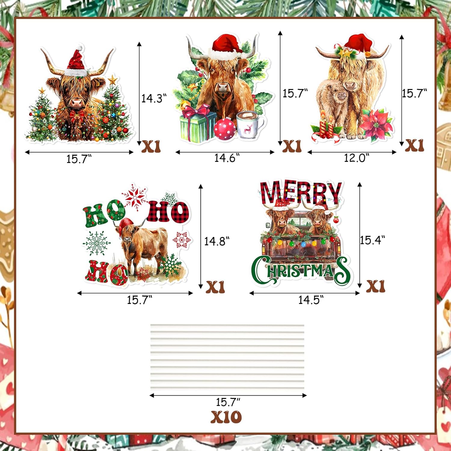 Funmemoir 5PCS Christmas Highland Cow Yard Signs, Christmas Highland Cow Decorations, Merry Christmas Yard Signs with Stakes, Xmas Winter Outdoor Lawn Garden Front Yard Pathway Home Party Decor