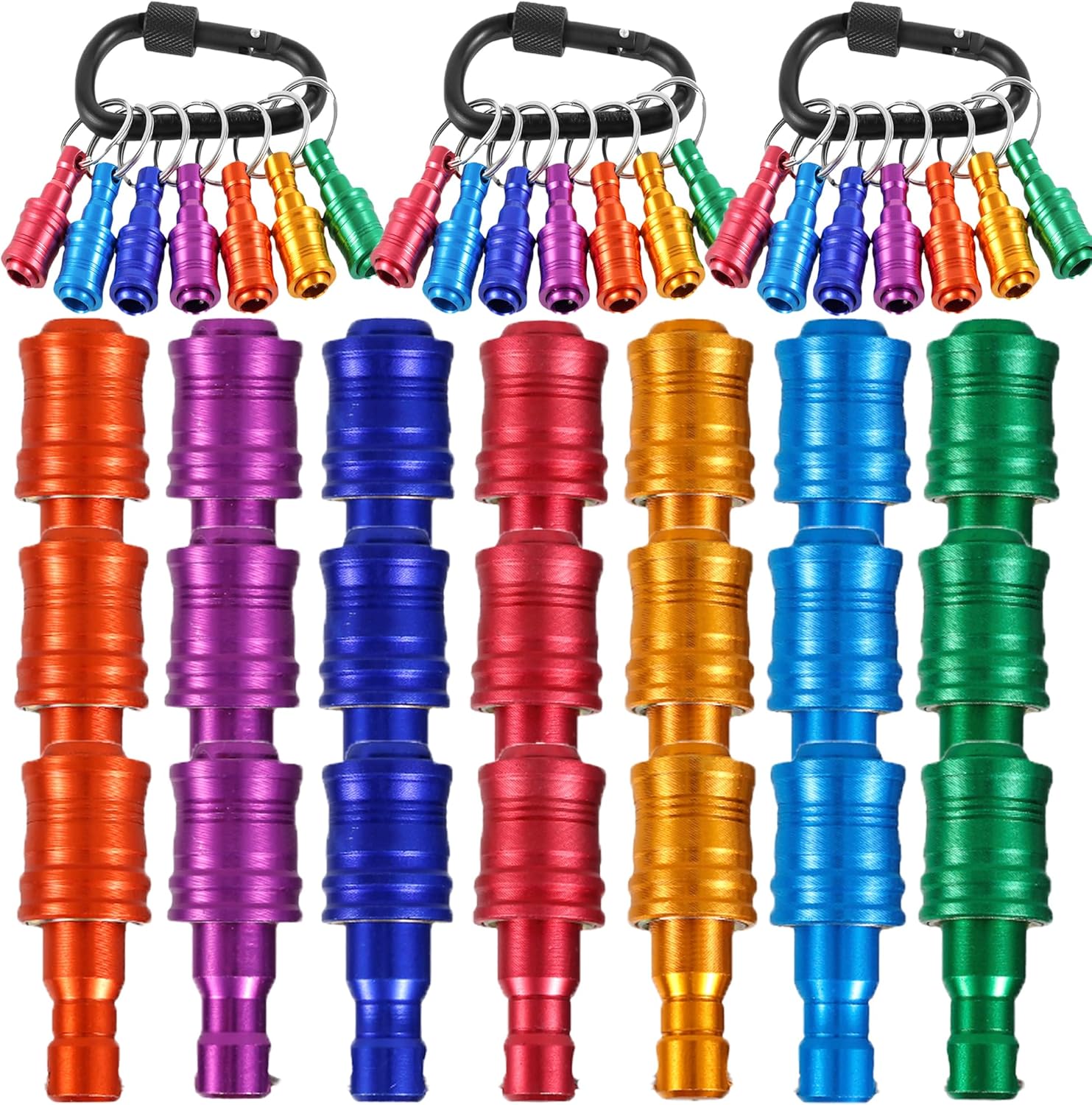 21PCS Full-body Aluminum Alloy Keychain Bit Holder 1/4inch Hex Shank Bit Holder Portable Socket Drill Bit Holder Quick Change Long and Short Screwdriver Bit Holders Extension Bar for Drill Bit
