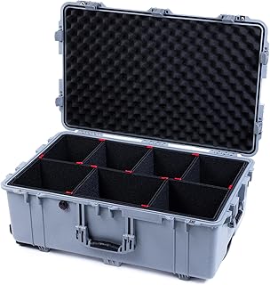 ColorCase Pelican 1650 Case Silver - Large Sized Waterproof Rolling Case with TrekPak Divider System & Convoluted Lid Foam - Silver Handles & Latches