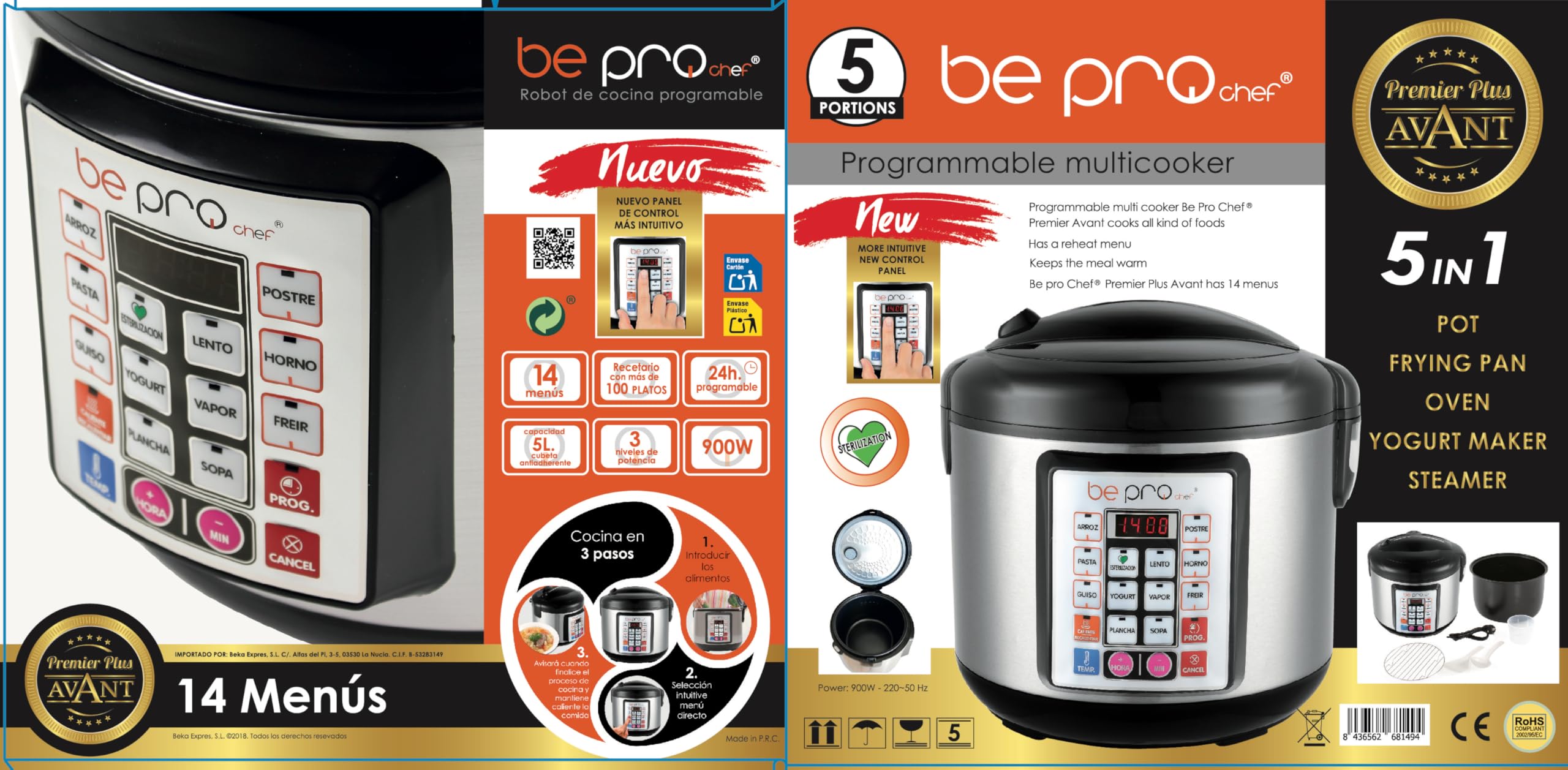 Chef Robot Cocina Olla Programable 5L Multifunción 900W Temporizador 24H Recetario Antiadherente Acero Negro Cocina Automática Segura Fácil de Usar Ideal para Uso Diario Sin Presión 100 recetas | Cocinado Gourmet suelta vapor por lo que reduce y proporcio