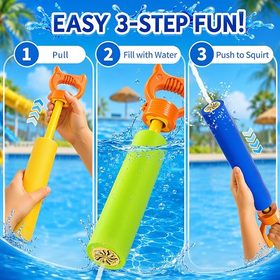 6 Pack Water Squirter for Kids, Foam Water Pool Squirt Toy, Outdoor Swimming Beach Water Play, Pool Backyard Party Activities Birthday Gift Toy for Toddler Kid Ages 1-3 4-8 8-12