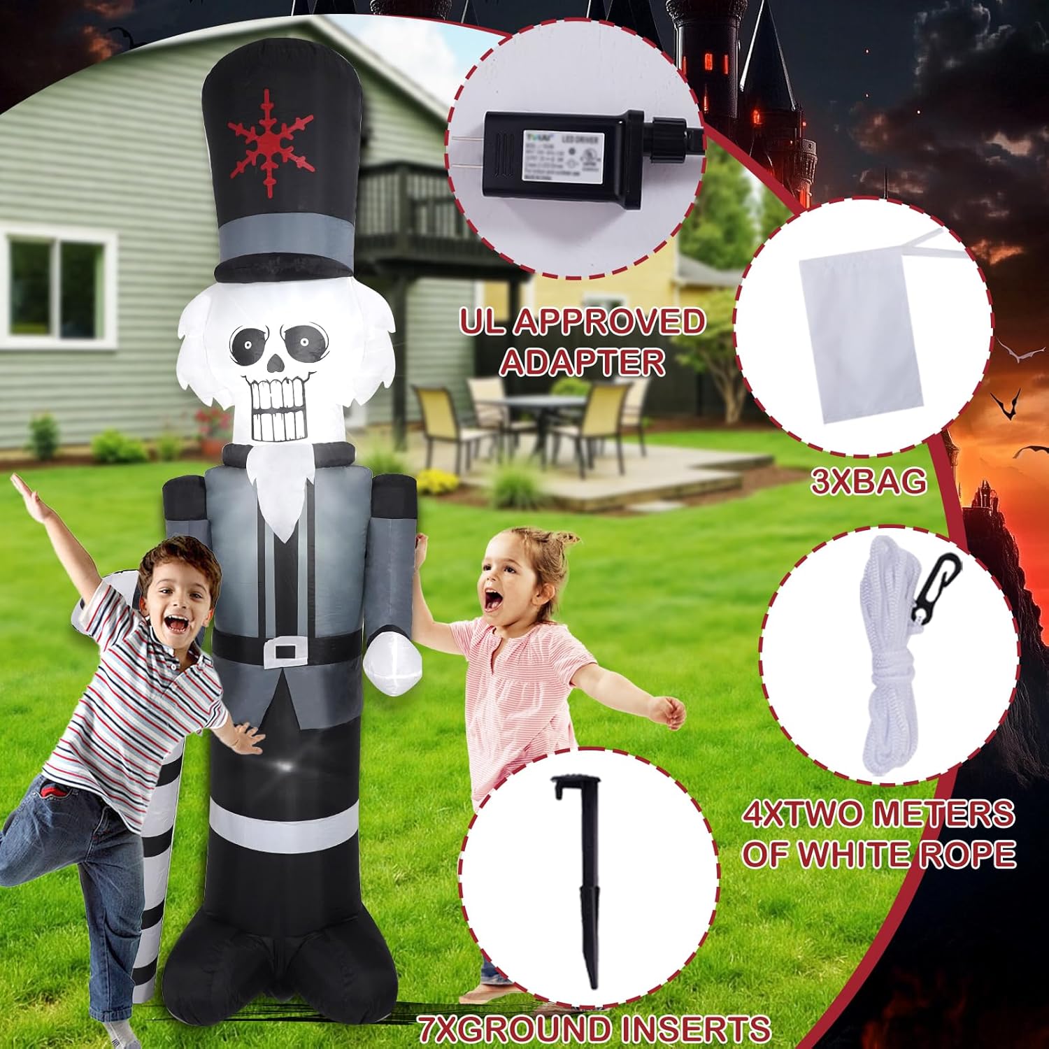 9FT Grey Soldier Inflatable Decoration, Yard Decoration with LED Lights, Outdoor Inflatable Decoration for White Christmas, Halloween, Outdoor Lawn, Garden, Party