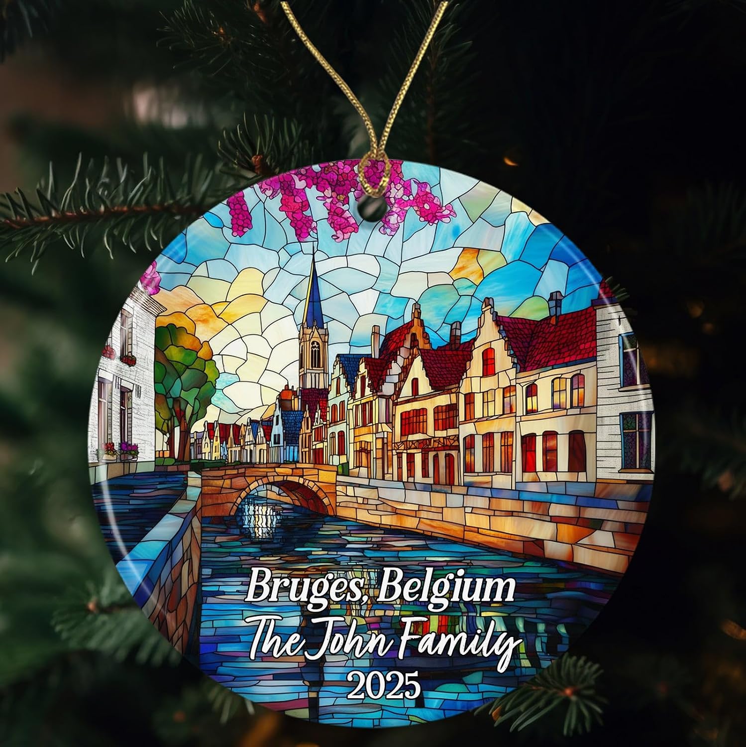 Bruges Belgium Stained Glass Acrylic Ornament- Acrylic Suncatcher Gift for Travelers- Double-Sided Keepsake Gift for Couples-Friends-Family- Hanging Christmas Tree Decor image 5