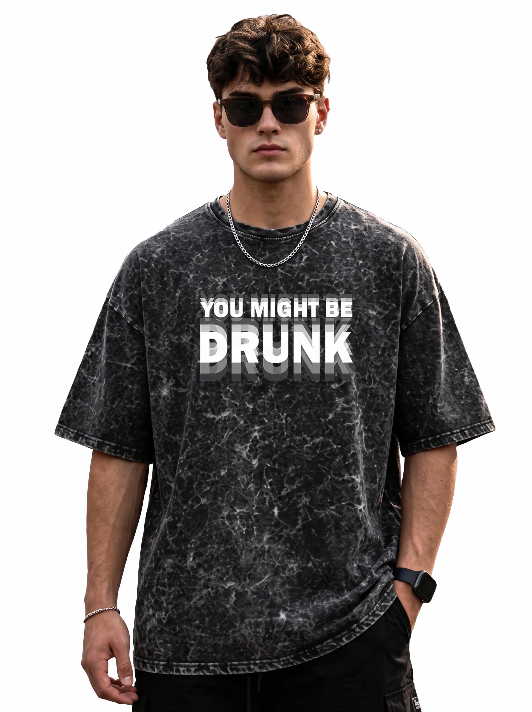Mens Premium Branded Oversized Acid Wash T Shirt for Men 220 GSM Acid Wash Down Shoulder Graphic Printed Round Neck Oversize Fit Casual-image-19