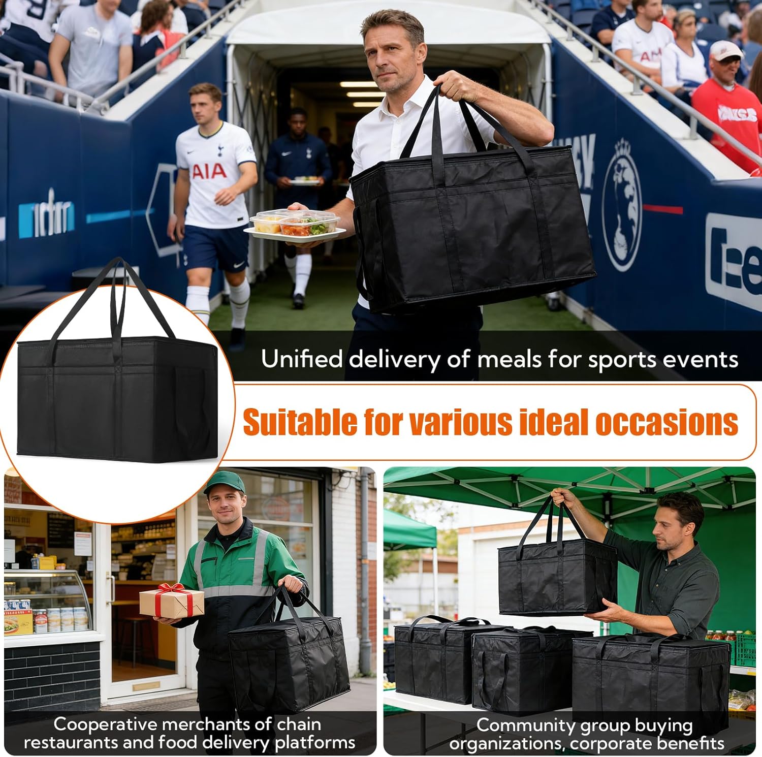 VZZNN 10 Pack Insulated Food Delivery Bags Bulk, Insulated Bag XXXL Pizza Delivery Bags, Foldable With Hard Bottom, Insulated Cooler Bag for Grocery, Catering, Travel, Hot/Cold Food Transport