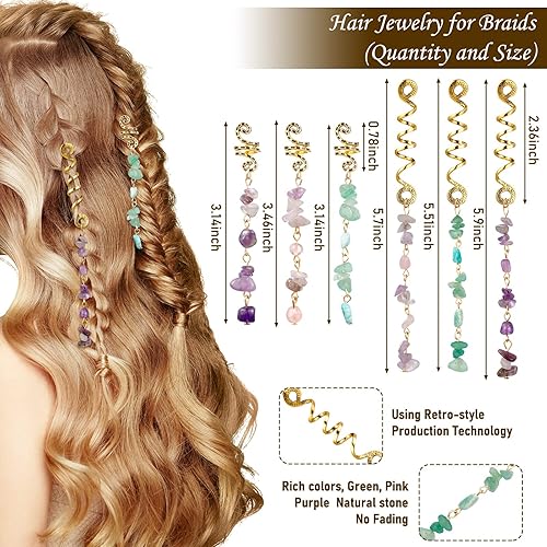 Miniatura 2 de 139 piezas de joyería de rastas, adornos de rastas de cristal, accesorios trenzados envueltos en alambre, cuentas de madera de imitación, puños para